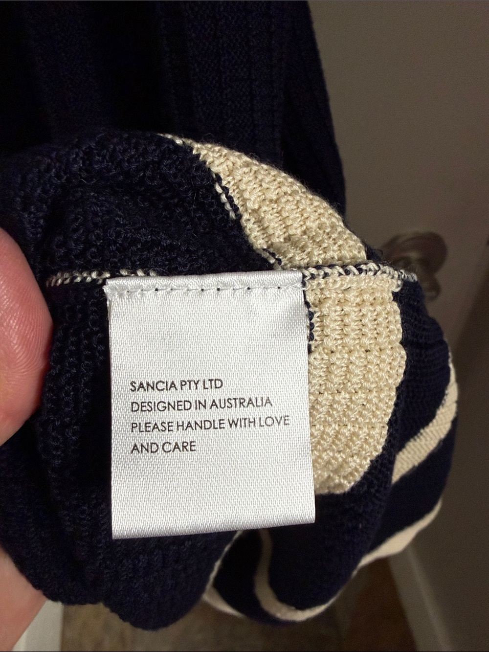 Navy and Cream Striped Knit Mini Dress Lancia - Picture 3 of 5